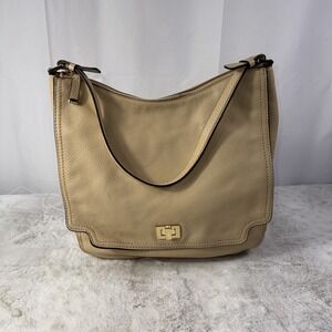 Calvin Klein Pebbled Beige Leather Hobo Bag